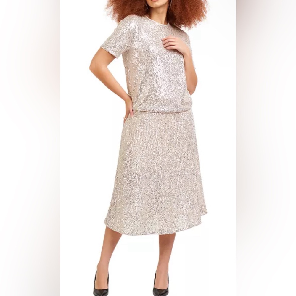 NWOT Black Tape Nude Sequin Midi Skirt